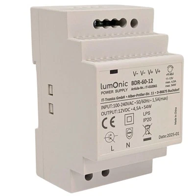 Netzteil Hutschiene BDR-60-12 12V 54W Input 100-240VAC Überlastschutz & kurzschl - Bild 1 von 4