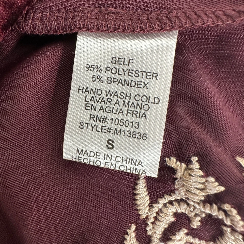 Womens Whimsigoth Velvet Embroidered Kimono Jacket Size S Burgundy Goth Boho - Image 4 of 4