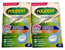 POLIDENT x 2 Overnight Whitening Antibacterial Dental Appliance Cleanser 10/2027
