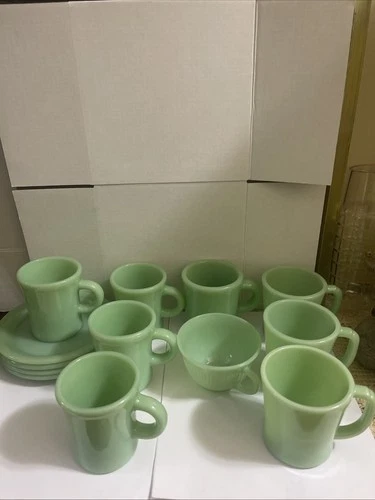 Set Of 13  Fire King/Anchor Hocking Jadeite D Handle Oven Ware Coffee, 1 Tea Cup