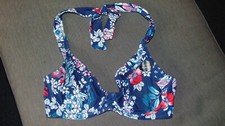 Debenhams Collection Bikini Top U/W NonPadded 'Lily' Floral Halter 32E Navy BNWT