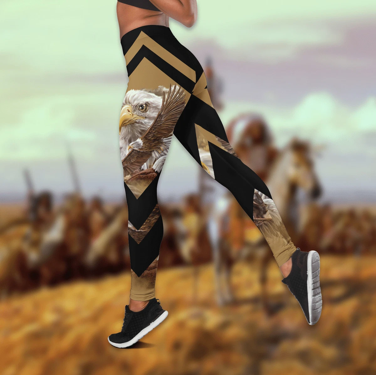 Native American Buffalo Running Leggings by Melvin War Eagle | Society6