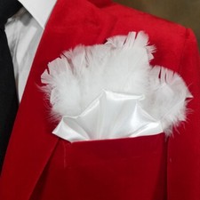 NEW - Men's White Satin Ruffle  Genuine Feather Pocket Square Insert