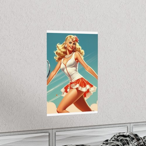 Sexy Blonde Tennis Pinup Girl Premium Matte Vertical Poster - Picture 7 of 17
