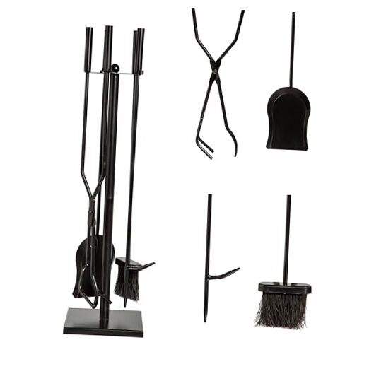 5 Piece Hand Forged Iron Fireplace Tools Set Indoor with Poker, Tongs,