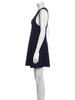Calvin Klein Collection Marine Blue Cully Heavy Knit Leather Trim Mini  Dress L