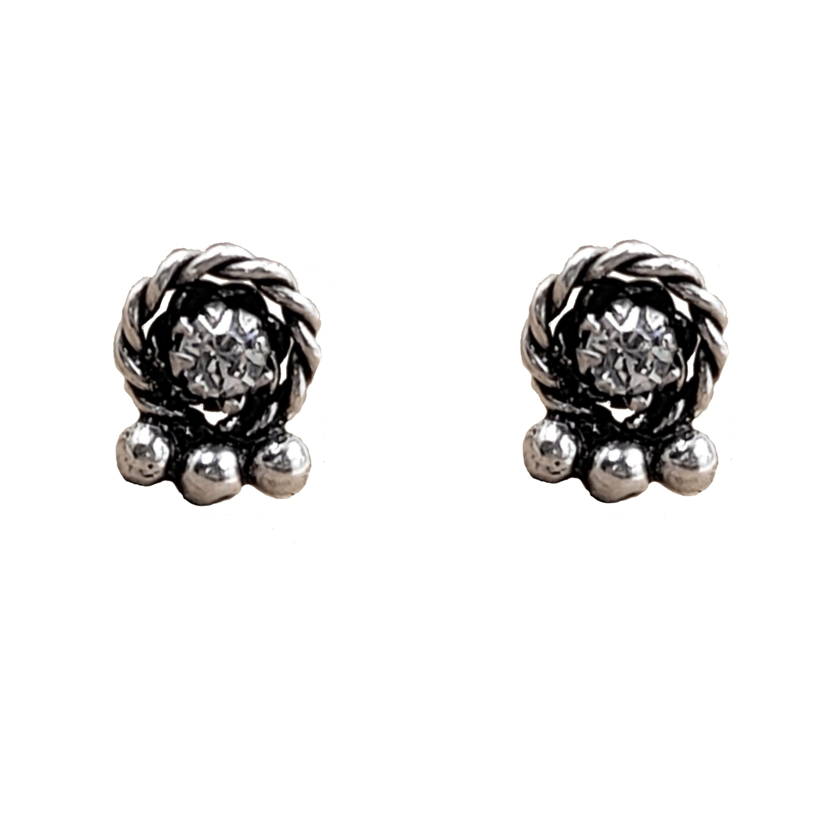 CZ Round Silver Oxidised Studs Art Jewelry Solid 925 Sterling Gift for Baby Girls