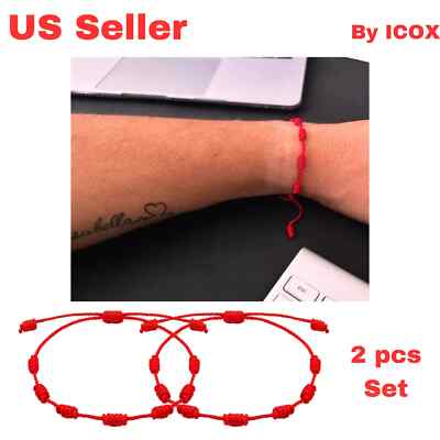 (2 Pack) 7 nudos Pulsera Roja Protección del Mal de Ojo Buena Suerte Ajustable