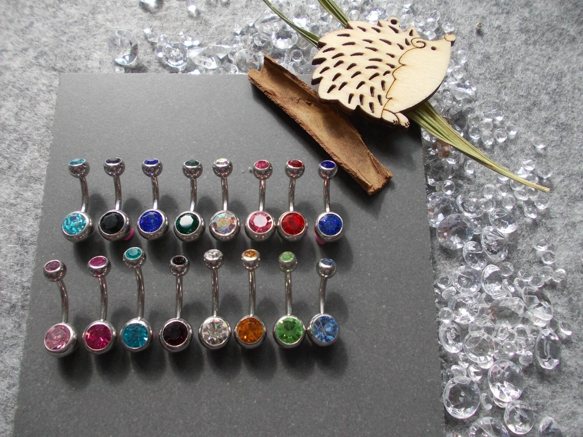CHOOSE BAR LENGTH COL DOUBLE CRYSTAL BELLY BAR 6MM 8MM 10MM 12MM 14MM TITANIUM