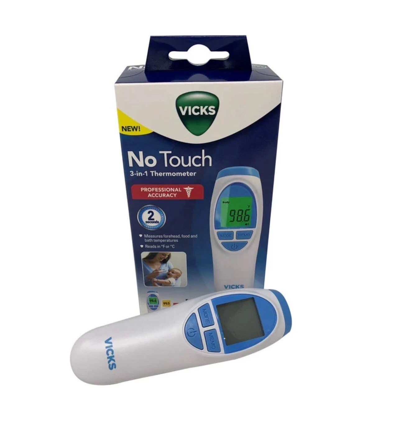 Vicks No-Touch 3 in 1 Thermometer Measures Forehead Food & Bath Temp (2-Seconds)
Opens in a new wind