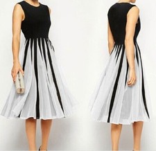 WOMEN PLUS SIZE STRIPED SLEEVELESS MIDI DRESS ( 2XL )