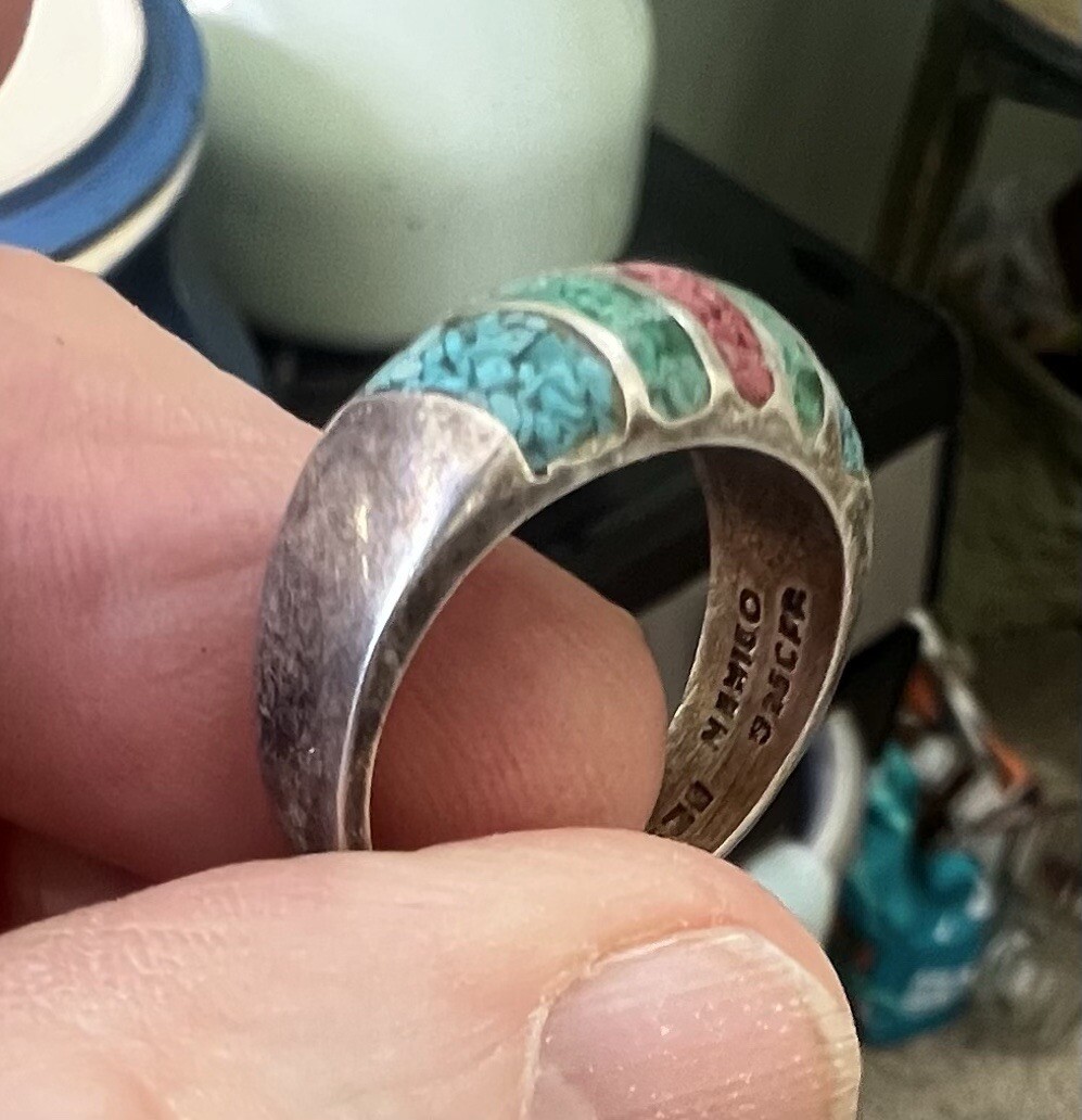 5 bands turquoise chips ring different colors Man… - image 3