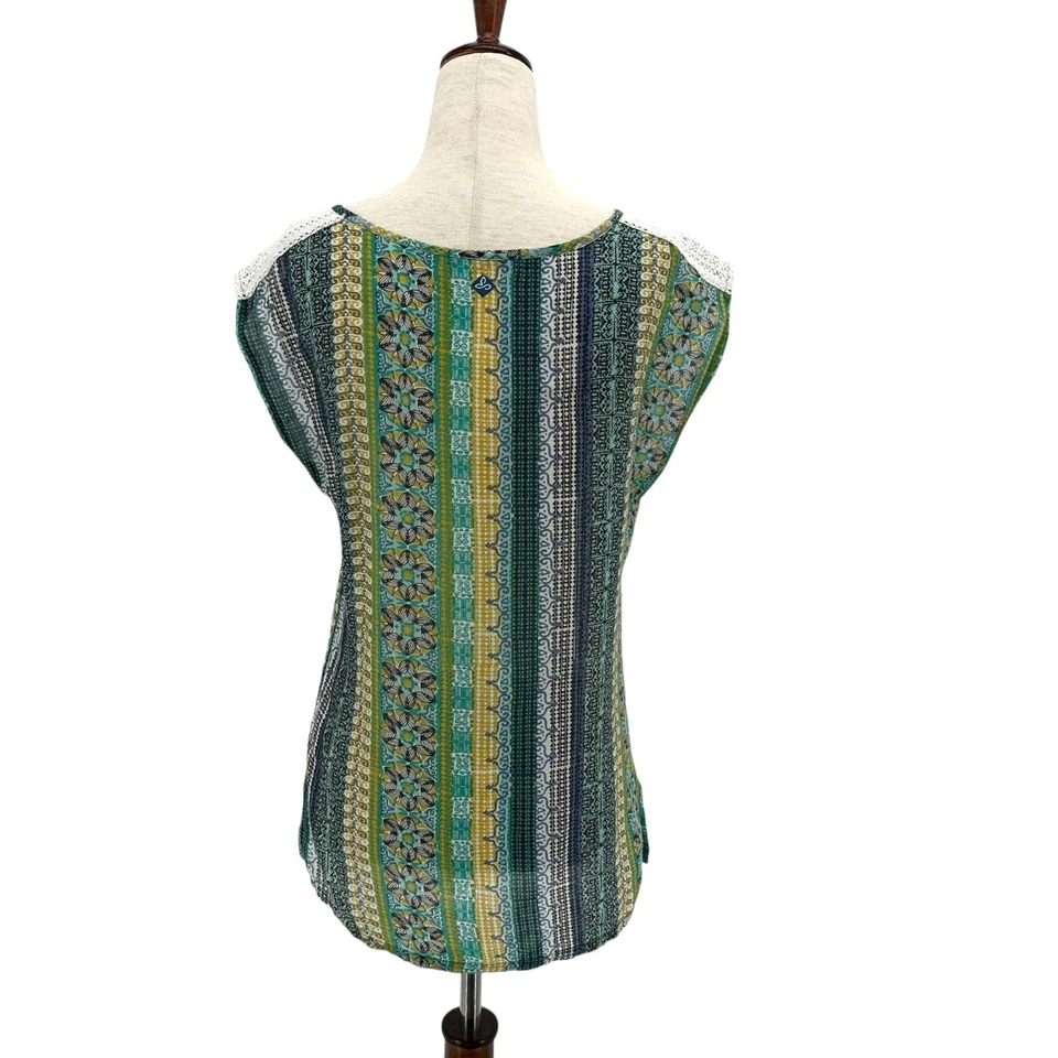 Top Prana Mujer XS Illiana Algodón Orgánico Seda Crochet Verde Boho Hippie Foto 4 de 4