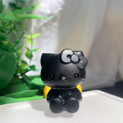 オブシディアンキティ 52g 45mm Obsidian Stone Hello Kitty Cat Carving Quartz Crystal