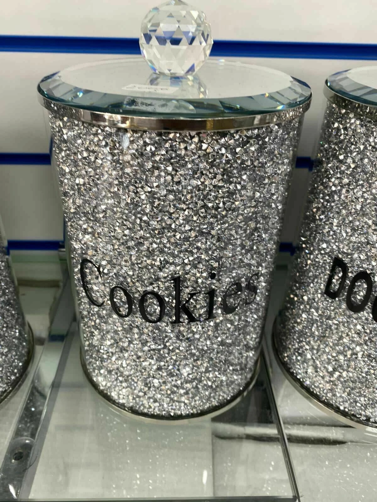Silver Crushed Diamond Crystal Biscuit/Cookies Canister Jar Tin Kitchen Storage