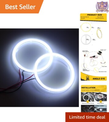 2 Pcs LED Halo Ring Lights 80MM White Clear Plastic Car Fog DRL High Beam Bulbs