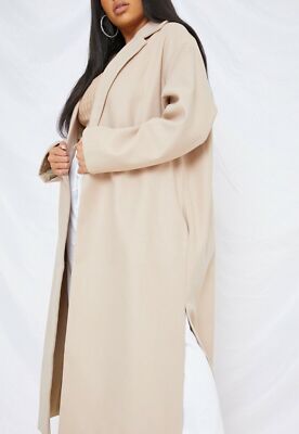 Missguided Beige Coat Side Split Plus Long Line Soft Winter Jacket