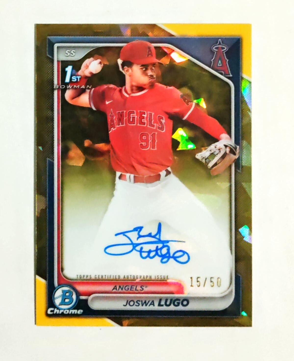 Joswa Lugo 2024 1st Bowman Chrome AUTO Sapphire GOLD REFRACTOR 15/50 RC D2