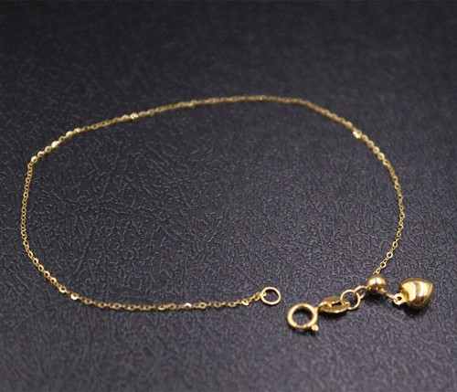 Pure Au750 18K Yellow Gold Chain Women Thin O Heart Link Bracelet 6.7inch - Picture 3 of 5