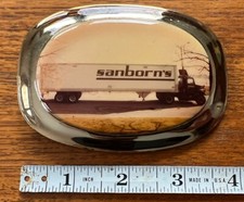 Vintage Sanborn  s Trucking Semi Tractor Trailer Real Photo Metal Belt Buckle