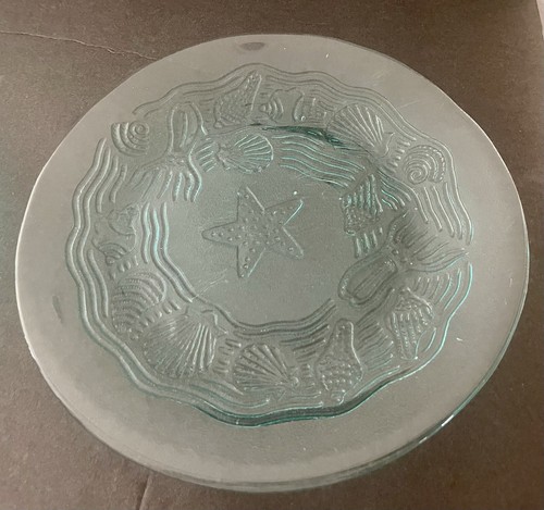 Set/4 Turquoise Beach Themed Glass Dessert Plates 8.25”D - Picture 7 of 7