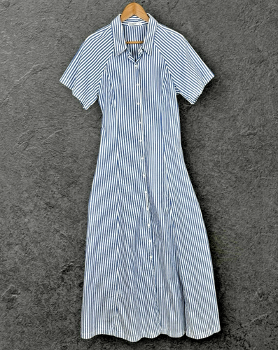 Stateside Preppy Striped Maxi Shirt Dress Sz M Coastal Chic Capsule Made in USA