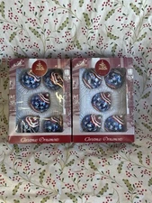Vintage Enchanted Forest Glass Christmas Tree Ornaments Set Of 10 USA Patriotic