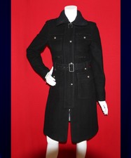 Laundry Black Solid Wool Blend Women Belted Coat Size 6, M