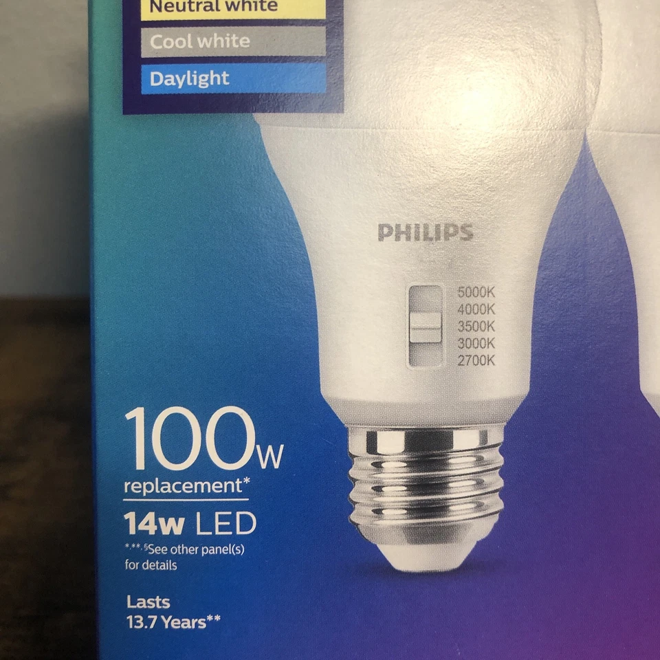 Philips LED Multi-CCT Dip Switch 100W A19 2P: Dimmable 13.7-Year Life -  1 boxes - Image 3 of 4