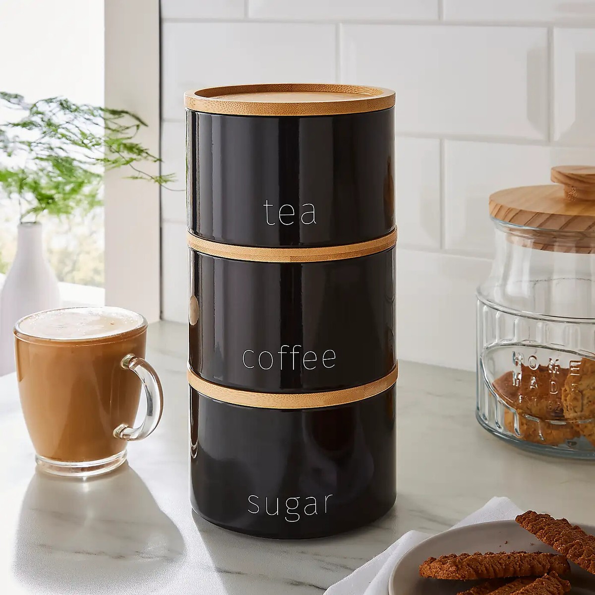 Storage Canisters Cream Tea Coffee Sugar Canisters Pc Retro
