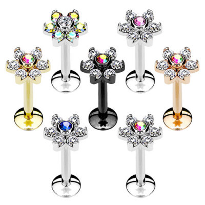 Lippenpiercing Labret Madonna Monroe Tragus Ohr Stecker Blüte Kristalle Blume