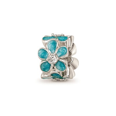 Reflection Beads Sterling Silver Themed Teal Enamel CZ Floral Bead