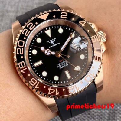 Tandorio GMT NH34 Rose Gold Automatic Men's Watch Luxury Sapphire Date 24H Bezel