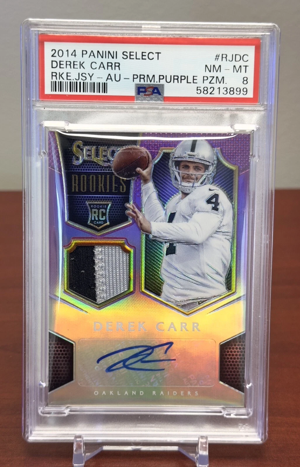 Derek Carr Panini Select Rookie Jerseys #RJDC Autograph-Prime Purple Prizm