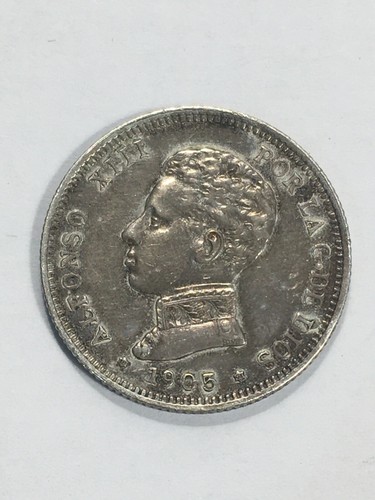 Monnaie Espagne 2 Pesetas Alphonse XIII Cadet 1905 Argent (9-39/A0) - Imagen 2 de 2