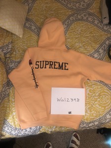 supreme x champion hoodie peach