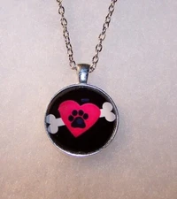 1" Large LOVE PET DOG PAW BONE Pendant Sterling 925 Silver plate 20" necklace  