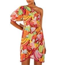 Farm Rio x Anthropologie Fruit Salad One-Shoulder Pom Pom Dress Size XS