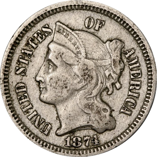 1874-P Three Cent Nickel — photo from the most recent tracked eBay sale