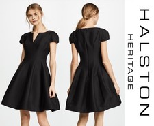 $495 NWT Halston Heritage Black Tulip Skirt Fit & Flare Cocktail Dress Size 4