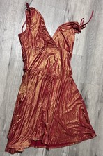Papillon Los Angeles Metallic Red Gold Dress Women’s Medium Stretch Party V Neck