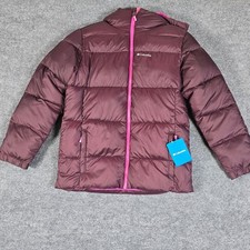 Columbia Puffer Hooded Jacket Kids Youth Size L 14-16 Burgundy Pink Zip Puffer