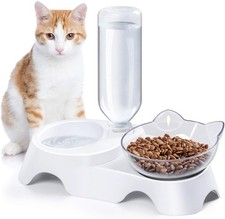 Double Dog Cat Bowls - Pets Water and Food Bowl Set, 15 Tilted Water and Food...