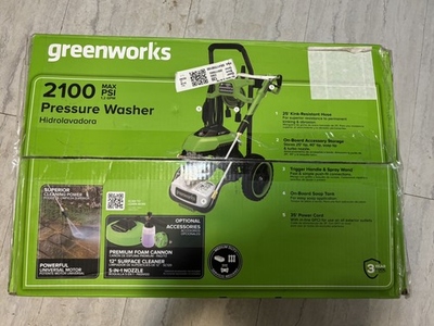 #ad Greenworks 2100 PSI 1.2 GPM Electric Pressure Washer 25Ft Hose 35Ft GPW2100 $200.00