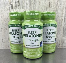 Lot Of 3 Nature  s Truth Melatonin 10mg Plus Ashwagandha 60 Capsules