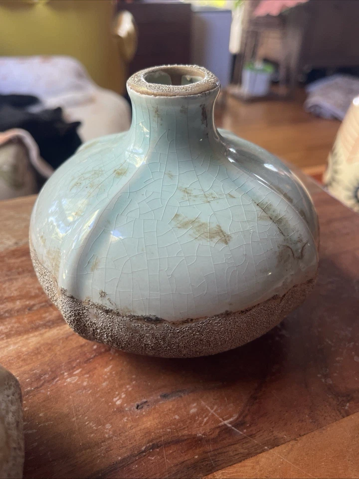 Juego de 2 jarrones de mesa Jan Terra Cotta en colores turquesa y tono tierra Foto 4 de 4