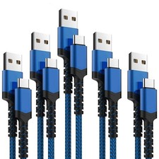 USB Cable 5Pack (3/3/6/6/10FT) Nylon Braided USB Cable Fast Charger Charging ...