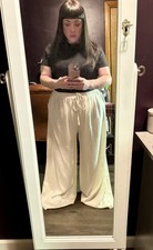 Pretty Little Thing Plus Oatmeal Cream Linen Drawstring Wide Leg Pants US 22