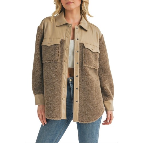 All in Favor Kunstleder Lammfell Shacket M Neu ohne Etikett hellbraun braun Jacke Oberteil Western