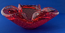 Murano Glas Schale Aschenbecher Archimede Seguso Bullicante rot 70er Jahre &Oslash;17cm